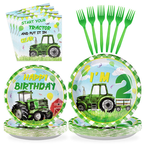 96 Pcs Tractor Birthday Party Plates and Napkins - Grencian
