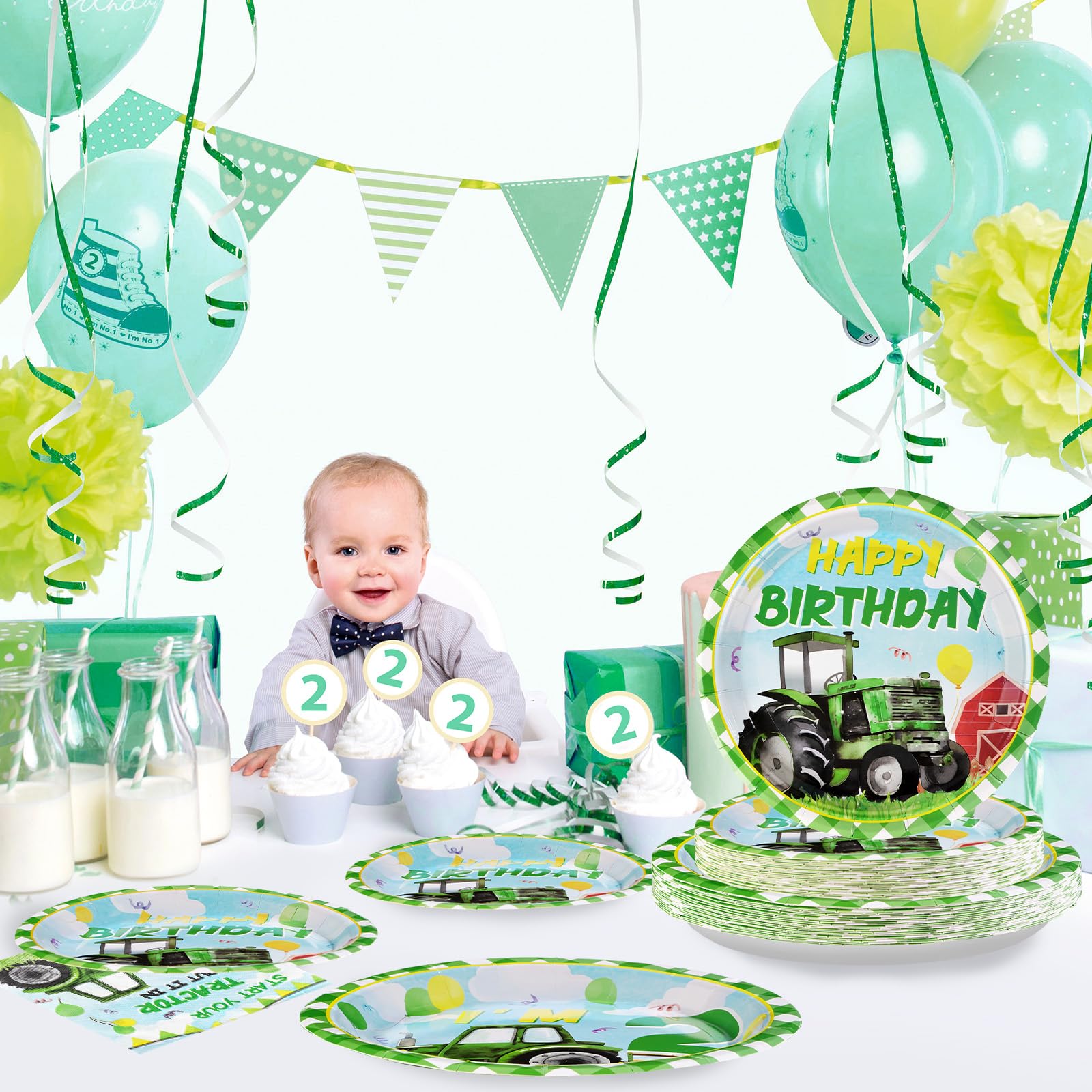 96 Pcs Tractor Birthday Party Plates and Napkins - Grencian