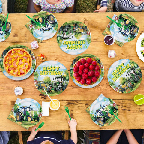 96 Pcs Tractor Birthday Party Plates and Napkins - Grencian