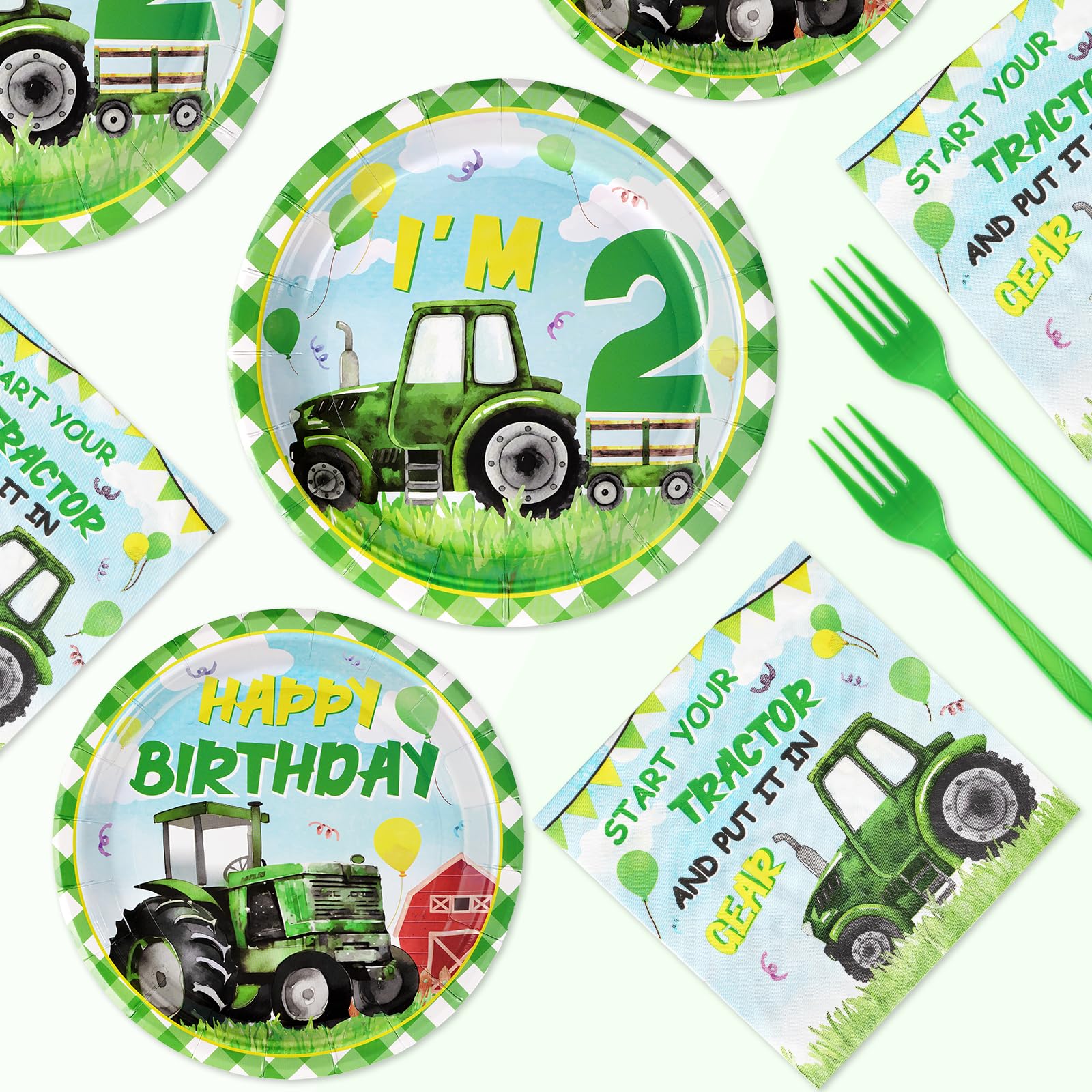 96 Pcs Tractor Birthday Party Plates and Napkins - Grencian