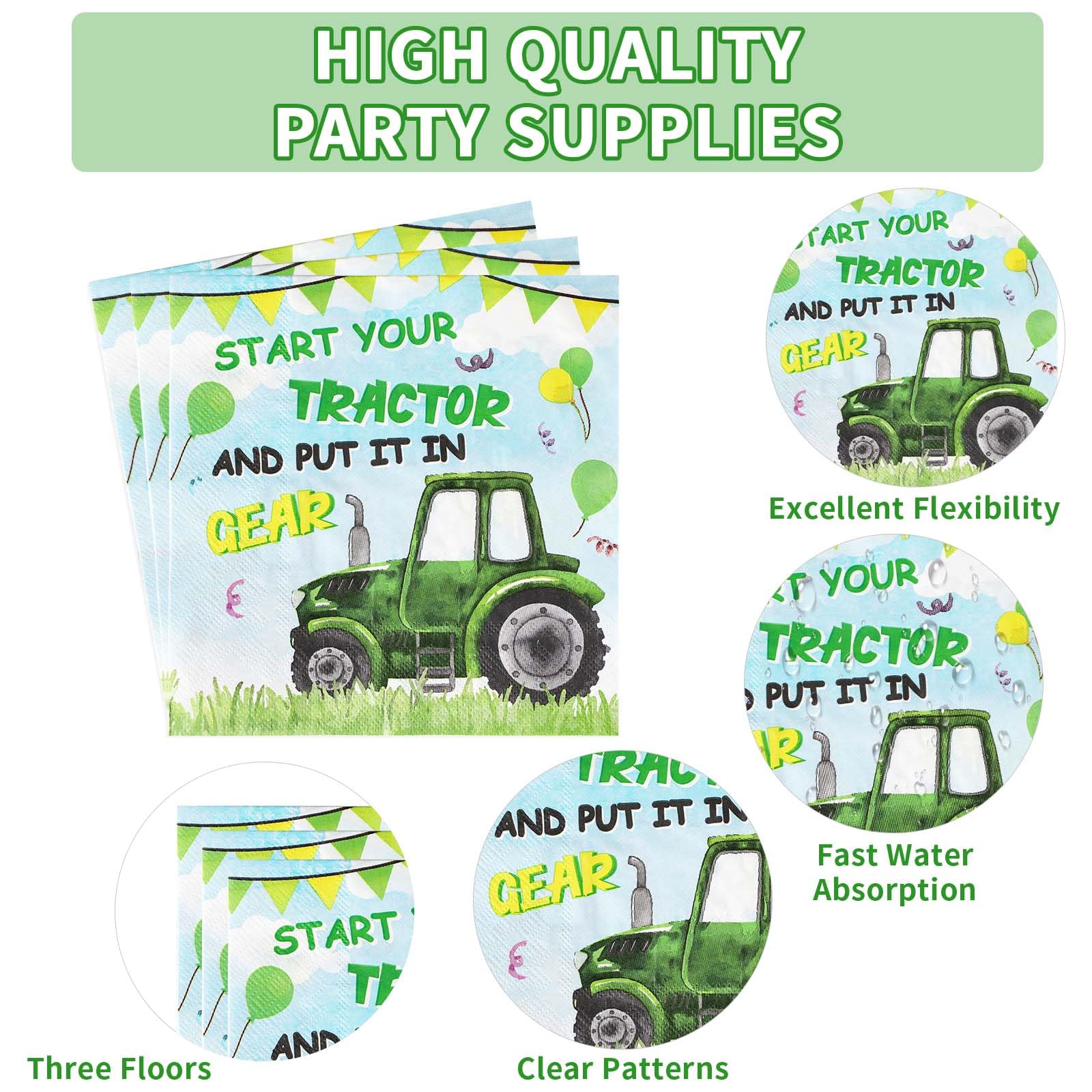 96 Pcs Tractor Birthday Party Plates and Napkins - Grencian