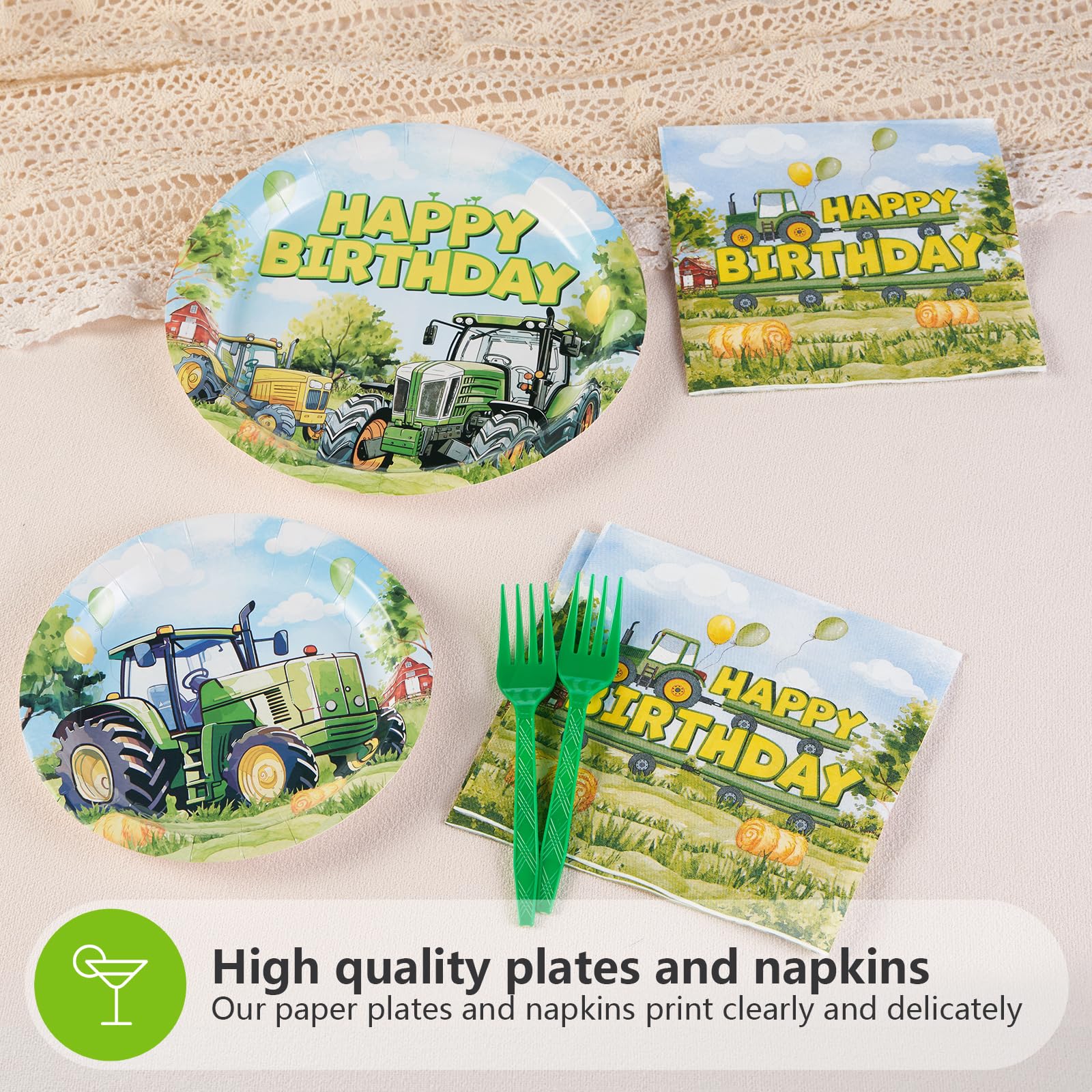 96 Pcs Tractor Birthday Party Plates and Napkins - Grencian