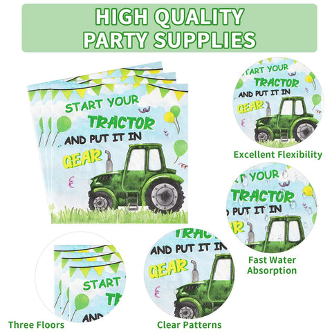 96 Pcs Tractor Birthday Party Plates and Napkins - Grencian