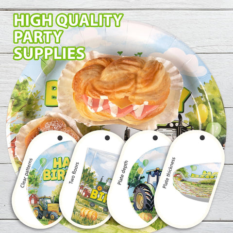 96 Pcs Tractor Birthday Party Plates and Napkins - Grencian