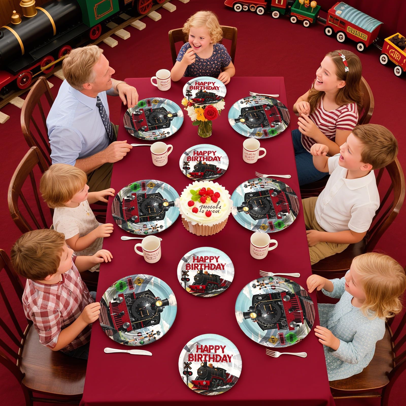 96 Pcs Train Birthday Party Plates and Napkins - Grencian