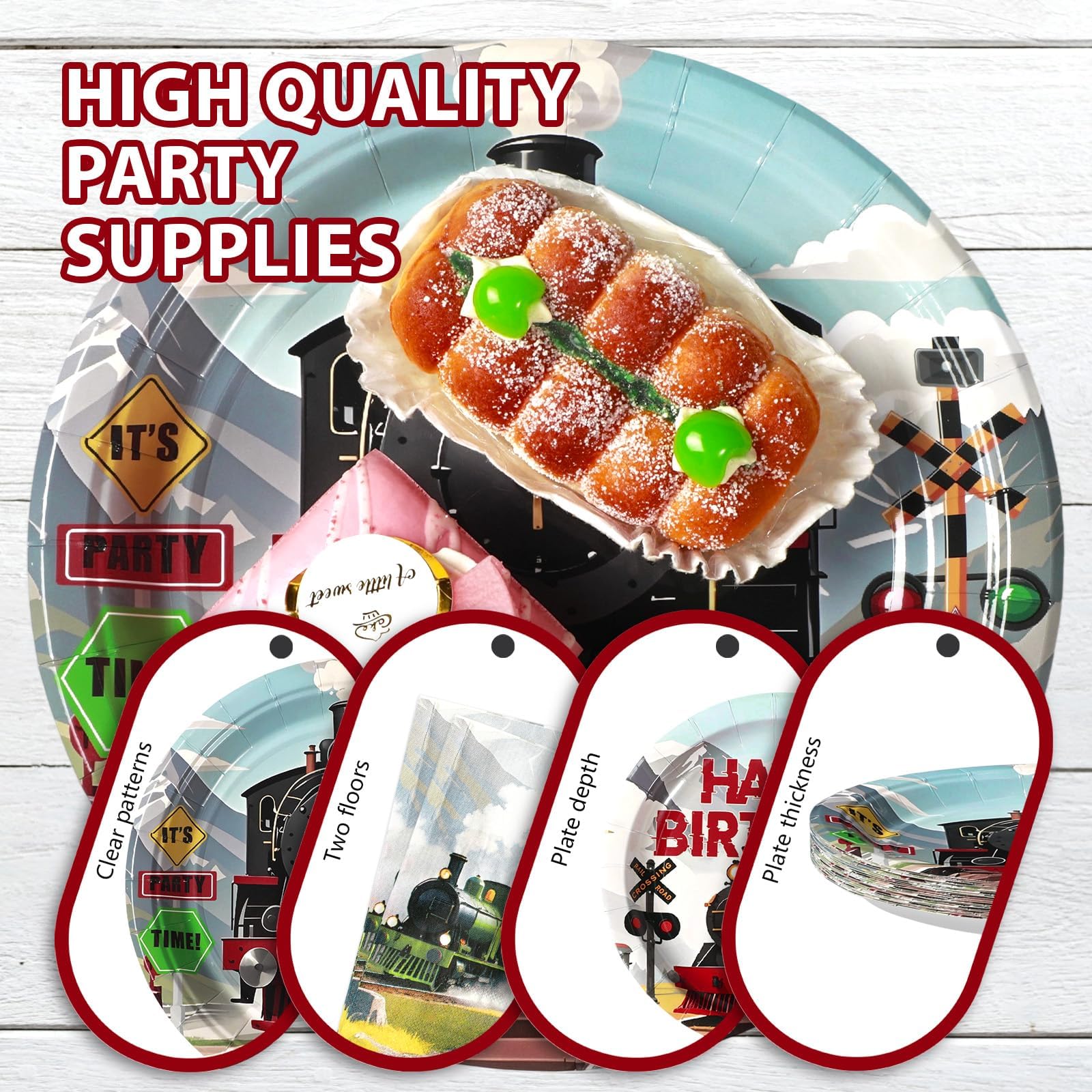96 Pcs Train Birthday Party Plates and Napkins - Grencian