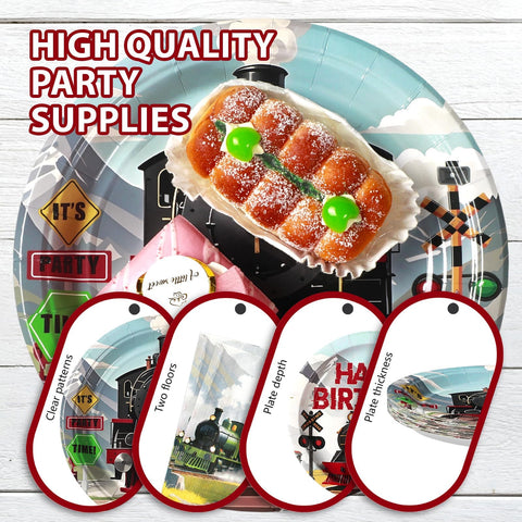 96 Pcs Train Birthday Party Plates and Napkins - Grencian