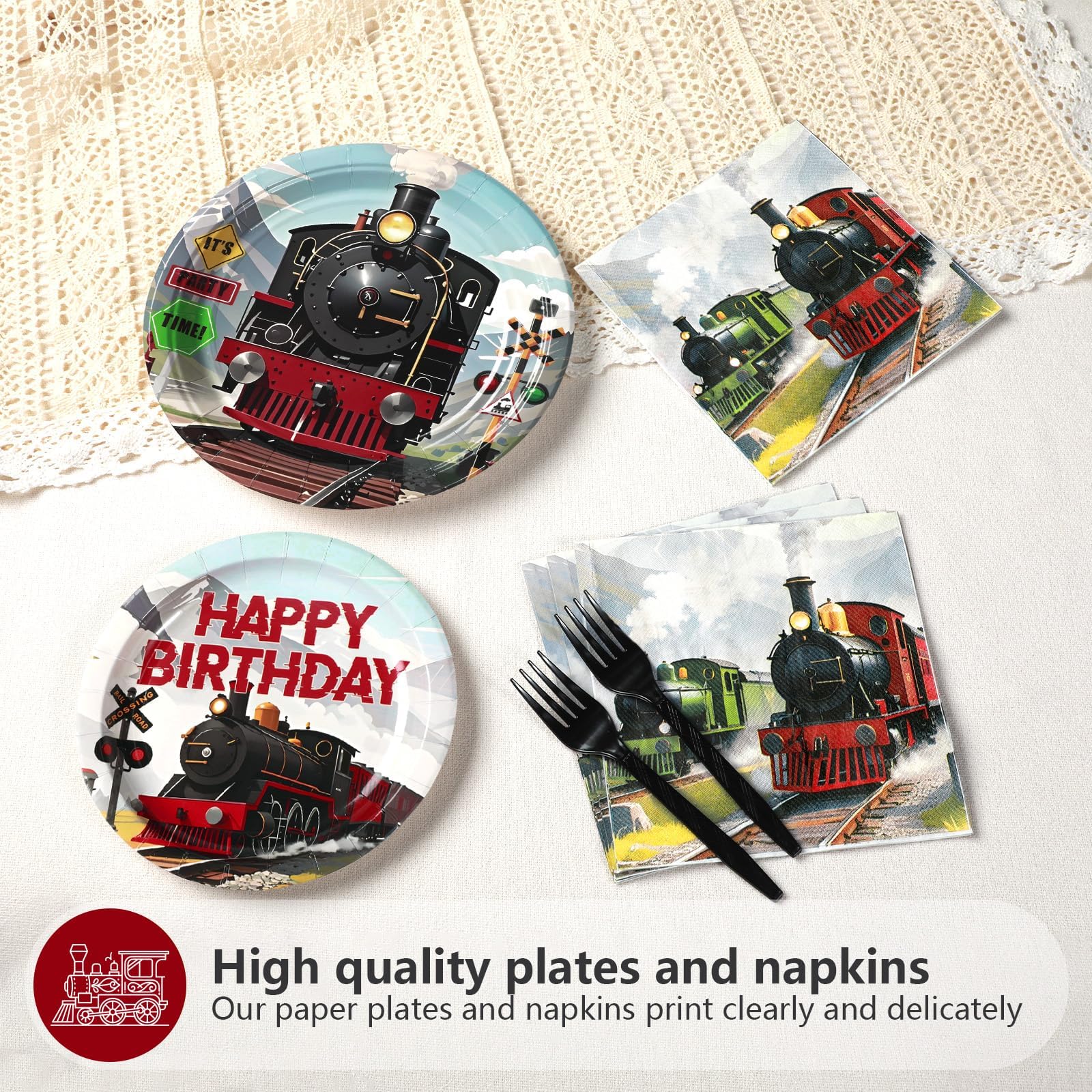 96 Pcs Train Birthday Party Plates and Napkins - Grencian
