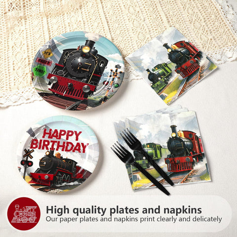 96 Pcs Train Birthday Party Plates and Napkins - Grencian