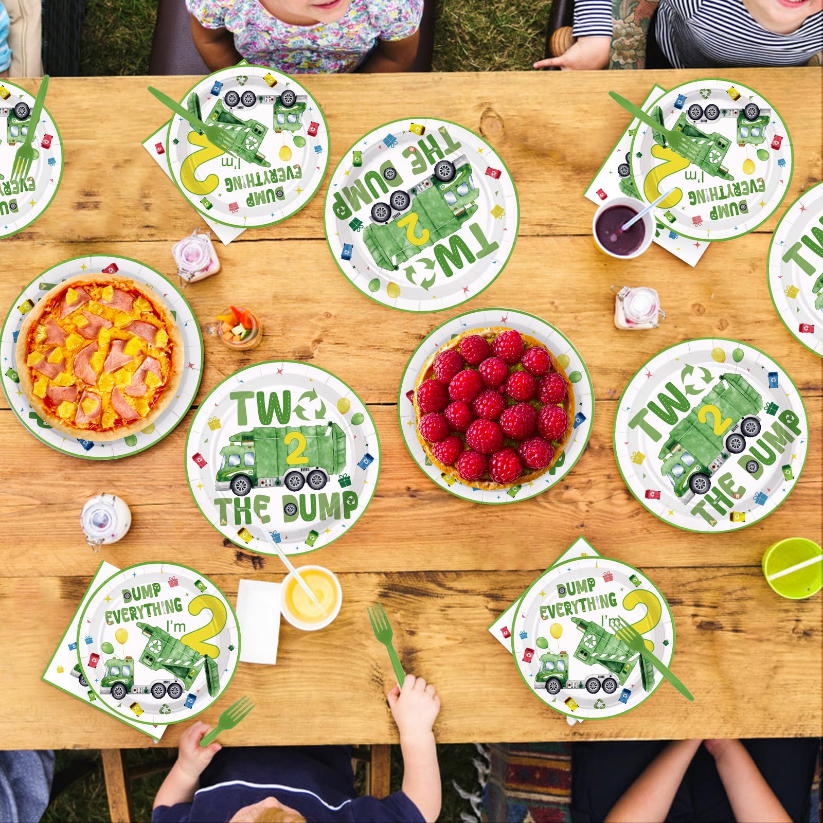 96 Pcs Trash Truck 2nd Birthday Party Plates and Napkins - Grencian
