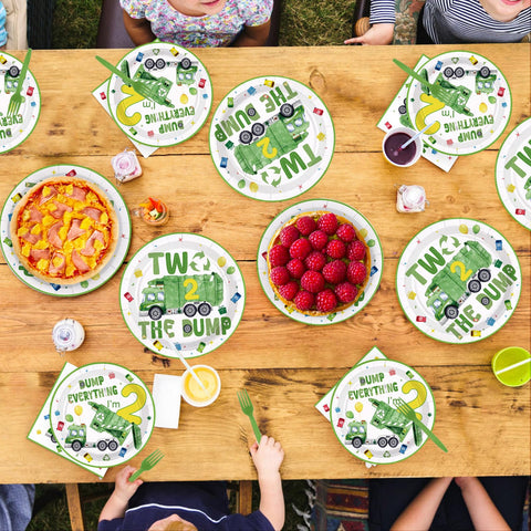 96 Pcs Trash Truck 2nd Birthday Party Plates and Napkins - Grencian