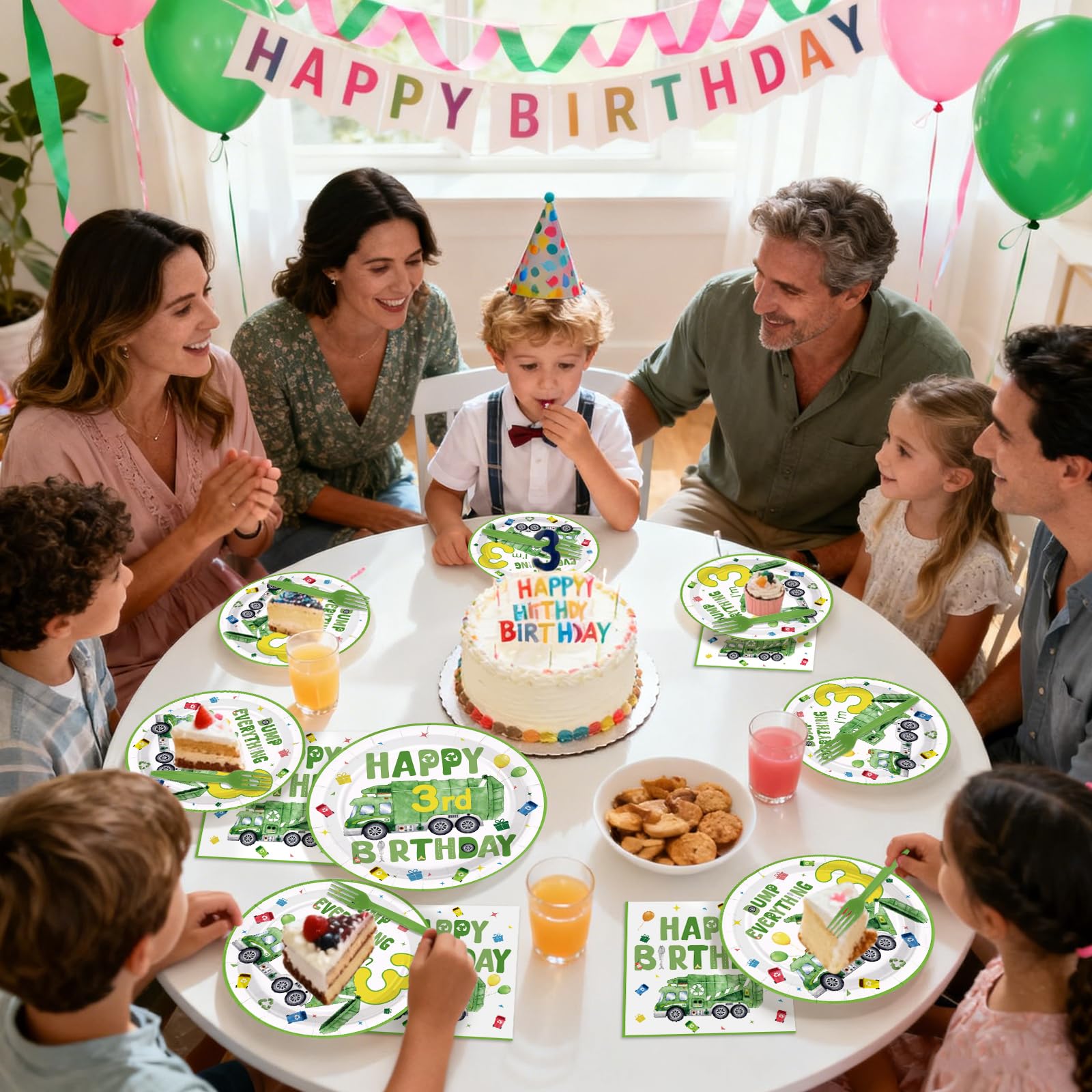 96 Pcs Trash Truck 3rd Birthday Party Plates and Napkins - Grencian