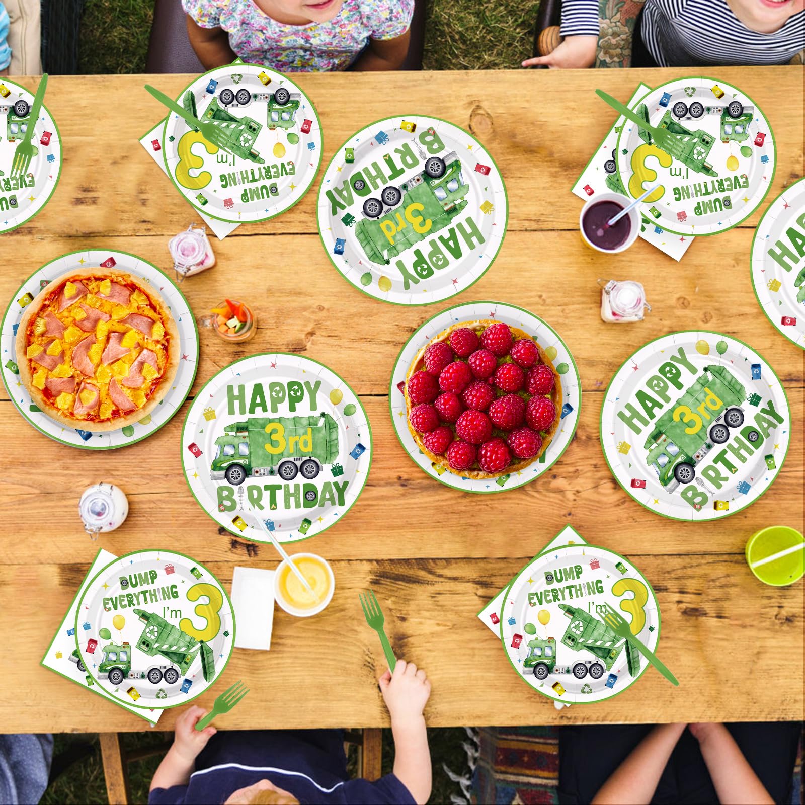 96 Pcs Trash Truck 3rd Birthday Party Plates and Napkins - Grencian