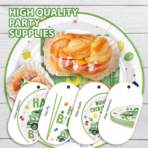 96 Pcs Trash Truck 3rd Birthday Party Plates and Napkins - Grencian