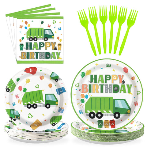 96 Pcs Trash Truck Birthday Party Plates and Napkins - Grencian