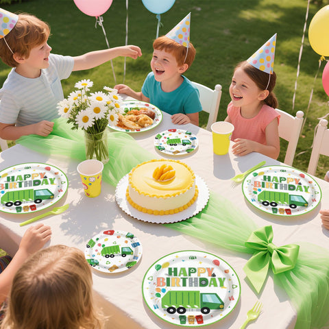 96 Pcs Trash Truck Birthday Party Plates and Napkins - Grencian