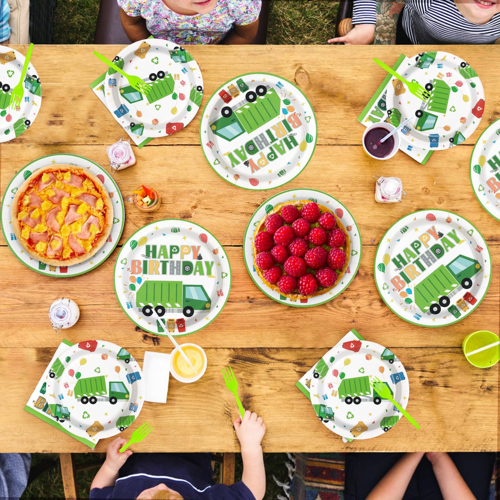 96 Pcs Trash Truck Birthday Party Plates and Napkins - Grencian