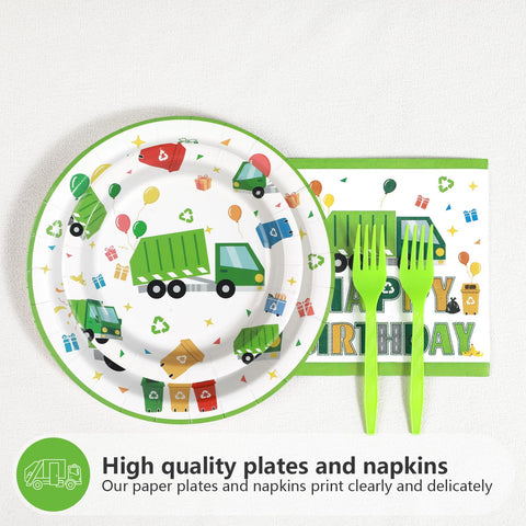 96 Pcs Trash Truck Birthday Party Plates and Napkins - Grencian