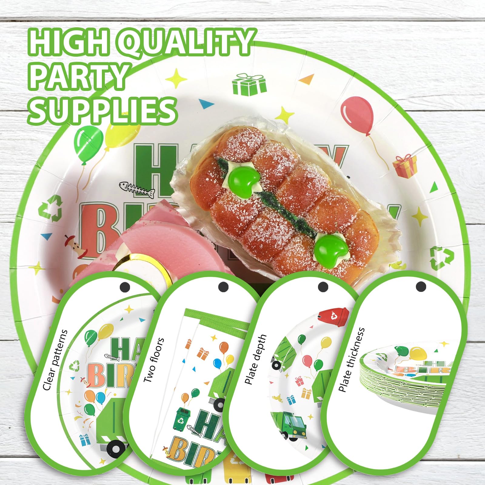 96 Pcs Trash Truck Birthday Party Plates and Napkins - Grencian