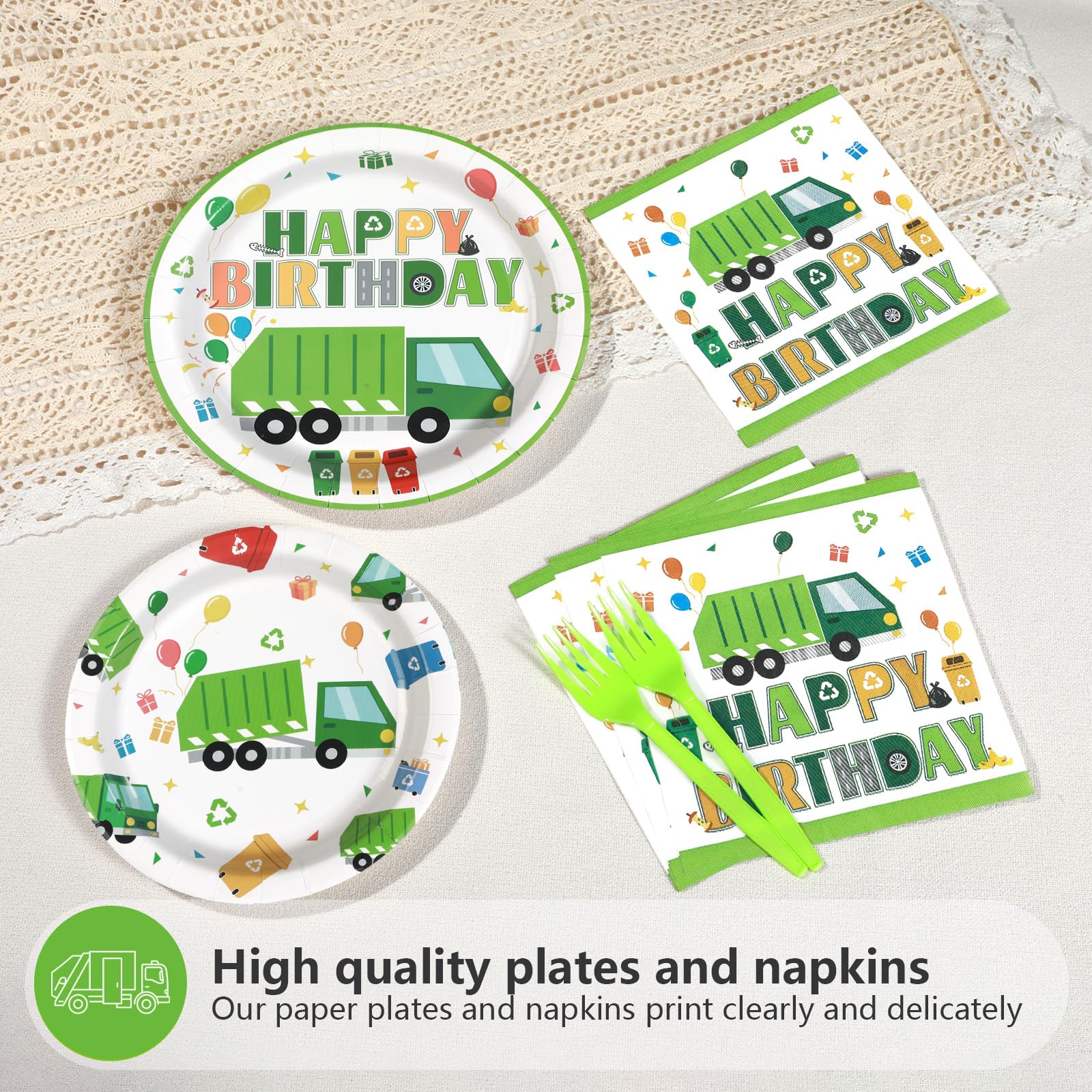 96 Pcs Trash Truck Birthday Party Plates and Napkins - Grencian