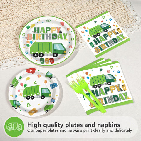 96 Pcs Trash Truck Birthday Party Plates and Napkins - Grencian