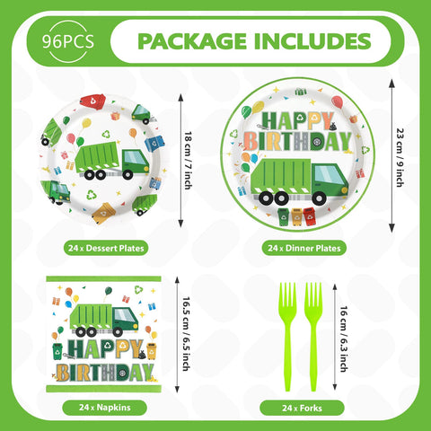 96 Pcs Trash Truck Birthday Party Plates and Napkins - Grencian
