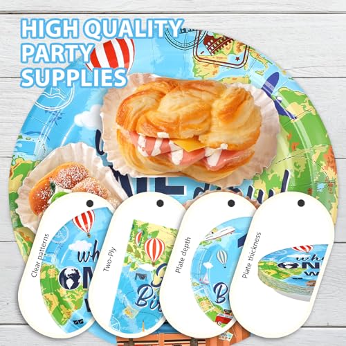 96 Pcs Travel 1st Birthday Party Plates and Napkins - Grencian