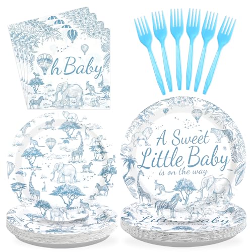 96 Pcs Tropical Animal Baby Shower Party Plates and Napkins - Grencian