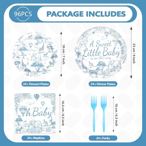96 Pcs Tropical Animal Baby Shower Party Plates and Napkins - Grencian