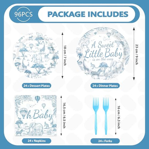 96 Pcs Tropical Animal Baby Shower Party Plates and Napkins - Grencian