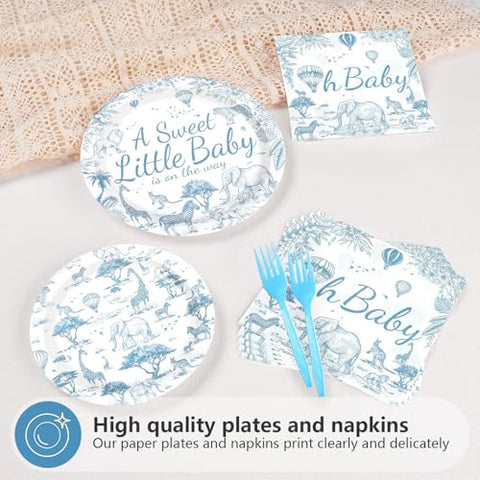 96 Pcs Tropical Animal Baby Shower Party Plates and Napkins - Grencian