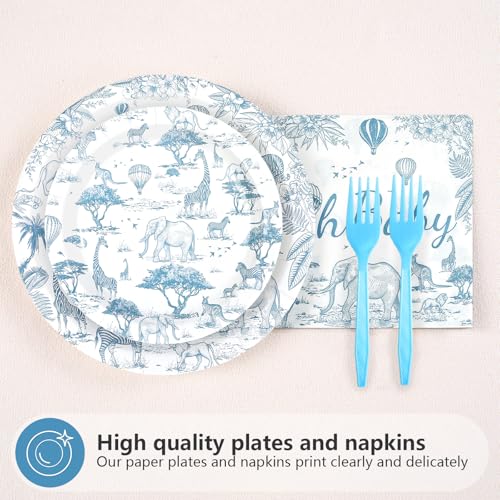 96 Pcs Tropical Animal Baby Shower Party Plates and Napkins - Grencian