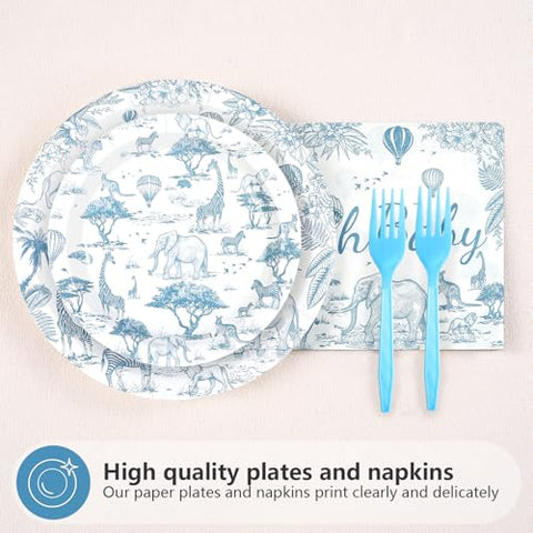 96 Pcs Tropical Animal Baby Shower Party Plates and Napkins - Grencian