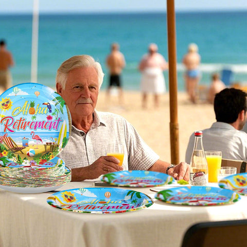 96 Pcs Tropical Retirement Party Plates and Napkins - Grencian