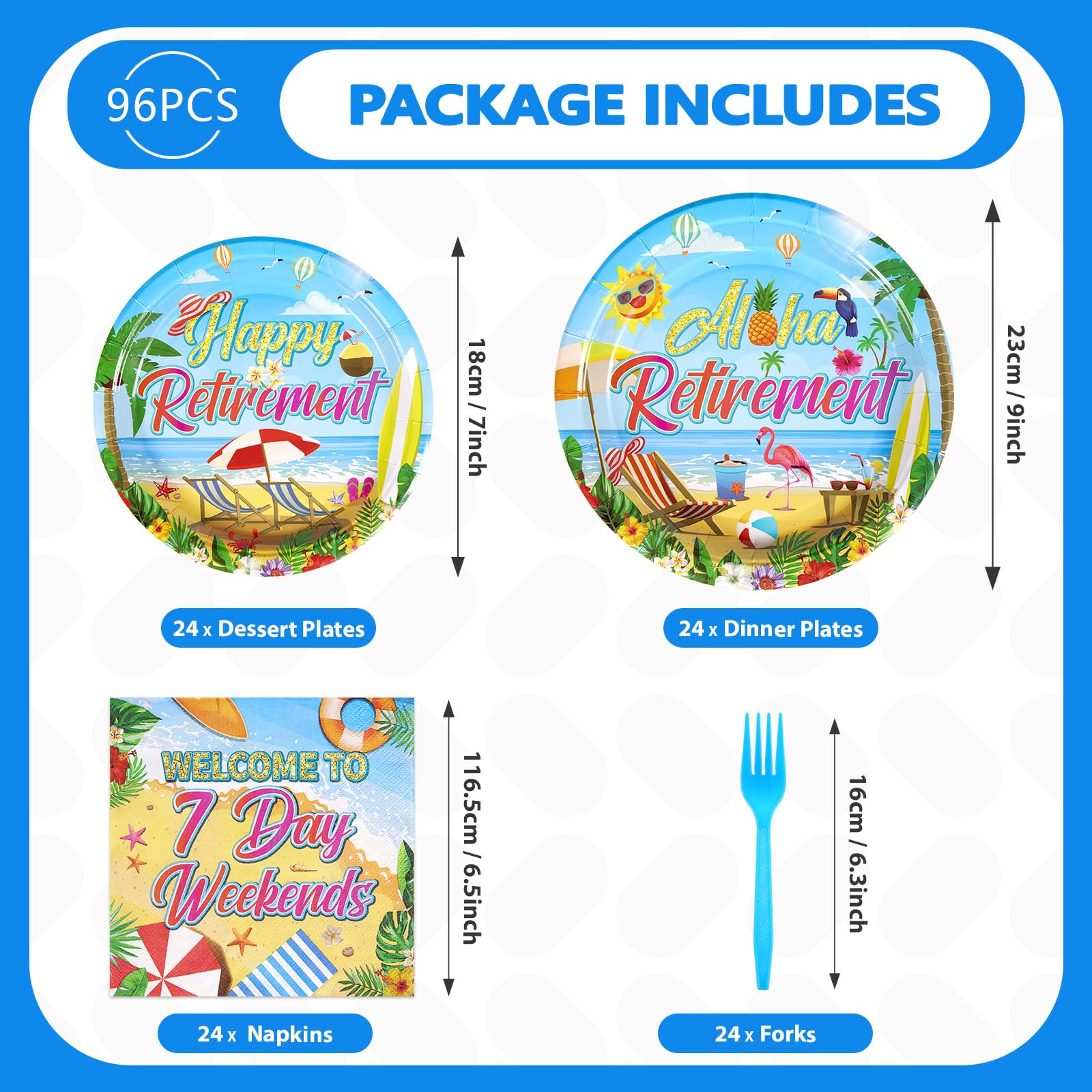96 Pcs Tropical Retirement Party Plates and Napkins - Grencian