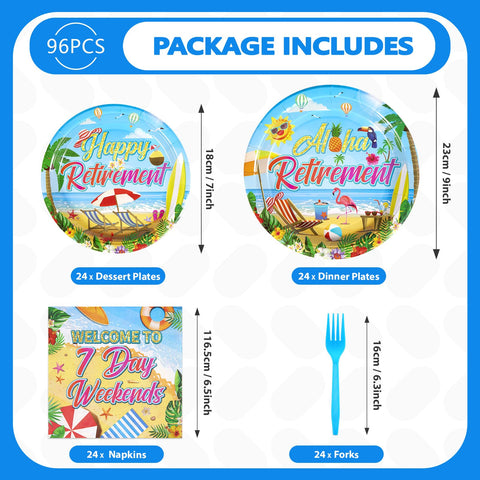 96 Pcs Tropical Retirement Party Plates and Napkins - Grencian