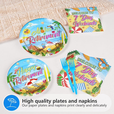 96 Pcs Tropical Retirement Party Plates and Napkins - Grencian