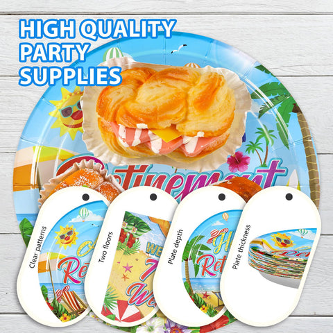 96 Pcs Tropical Retirement Party Plates and Napkins - Grencian