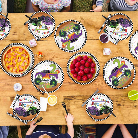 96 Pcs Truck 2nd Birthday Party Plates and Napkins - Grencian