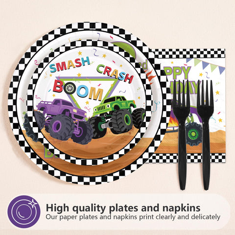 96 Pcs Truck 2nd Birthday Party Plates and Napkins - Grencian