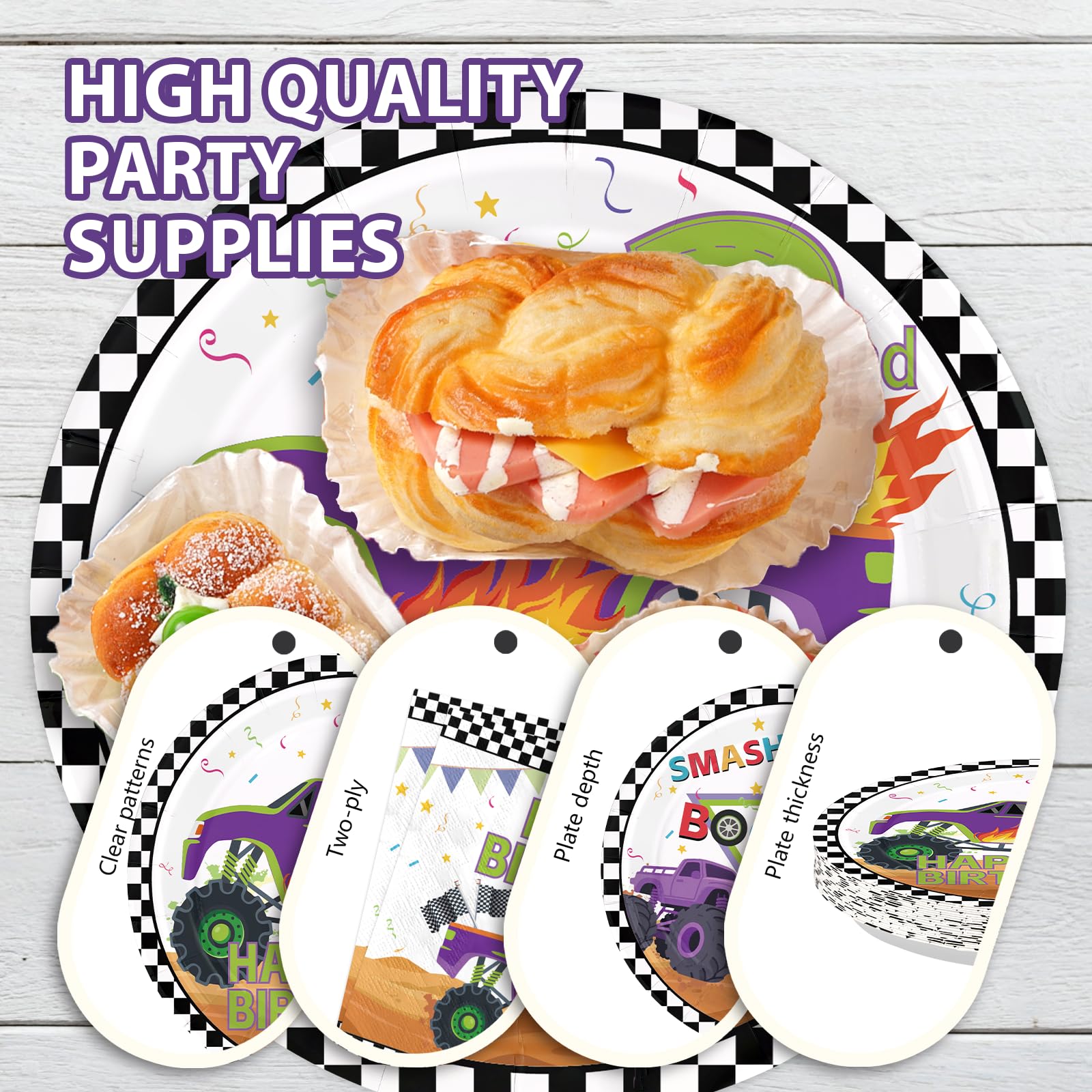 96 Pcs Truck 2nd Birthday Party Plates and Napkins - Grencian