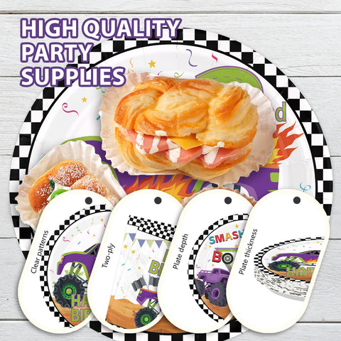96 Pcs Truck 2nd Birthday Party Plates and Napkins - Grencian