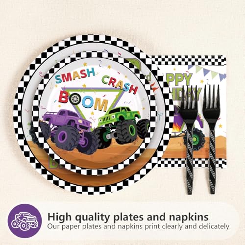 96 Pcs Truck 3rd Birthday Party Plates and Napkins - Grencian