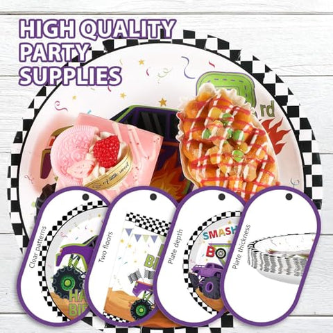 96 Pcs Truck 3rd Birthday Party Plates and Napkins - Grencian