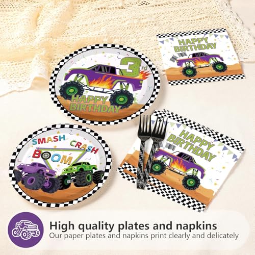 96 Pcs Truck 3rd Birthday Party Plates and Napkins - Grencian