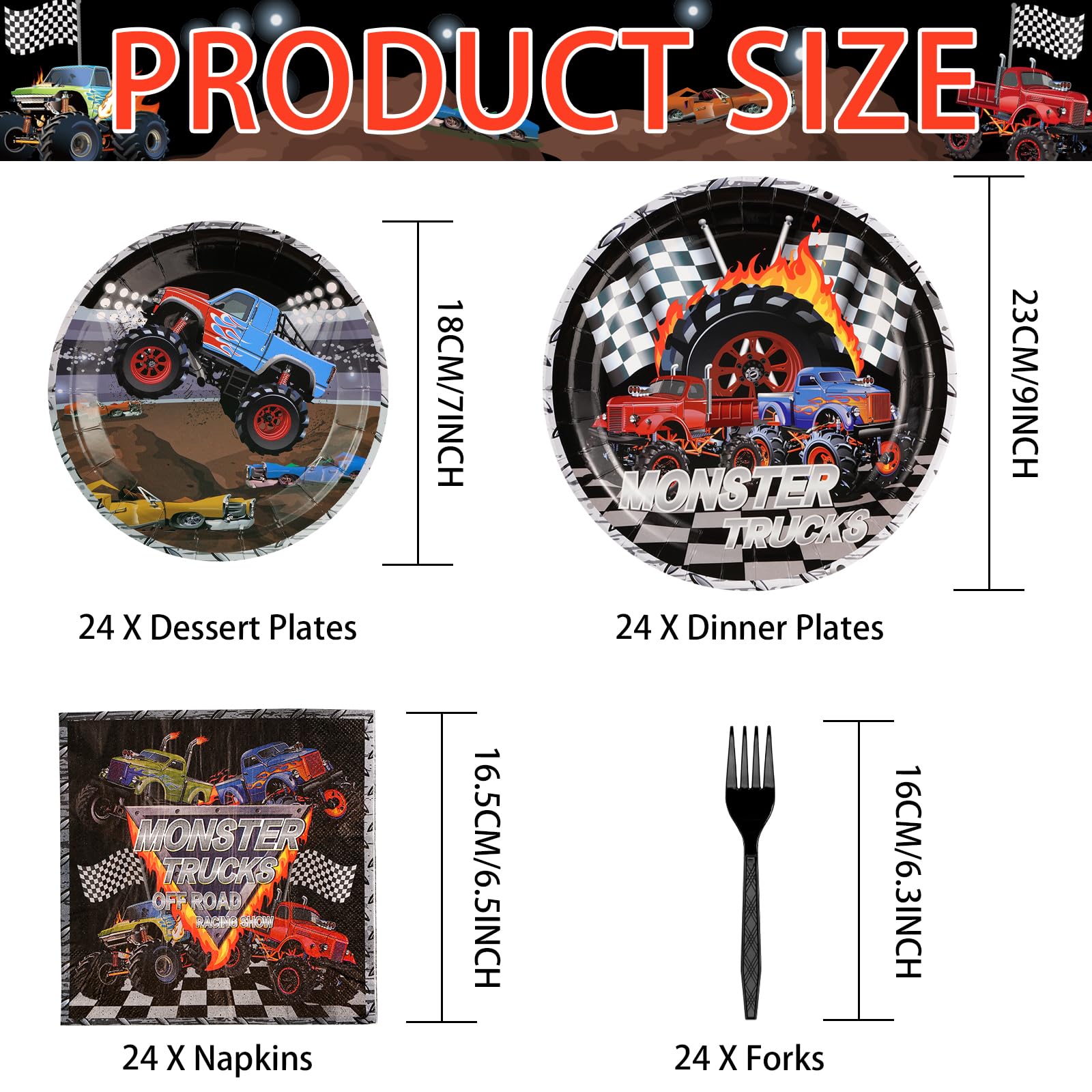96 Pcs Truck Car Party Plates and Napkins - Grencian