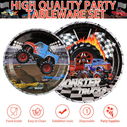 96 Pcs Truck Car Party Plates and Napkins - Grencian