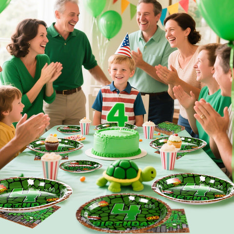 96 Pcs Turtle 4th Birthday Party Plates and Napkins - Grencian