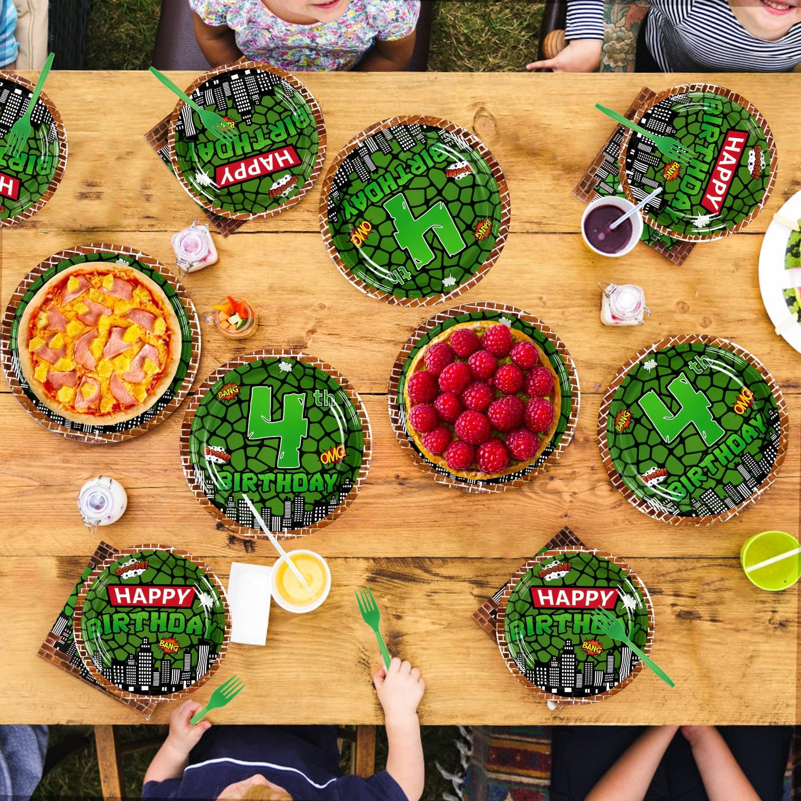 96 Pcs Turtle 4th Birthday Party Plates and Napkins - Grencian