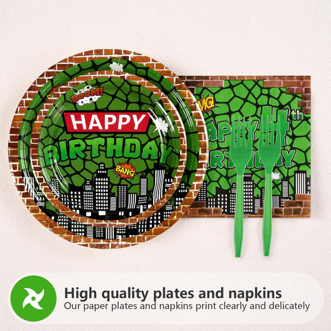 96 Pcs Turtle 4th Birthday Party Plates and Napkins - Grencian